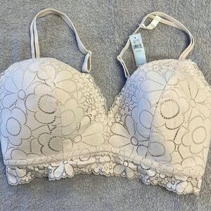 NWT Aerie Real Happy Wireless Lightly Lined Candy Lace Bra - Soft Muslin…
